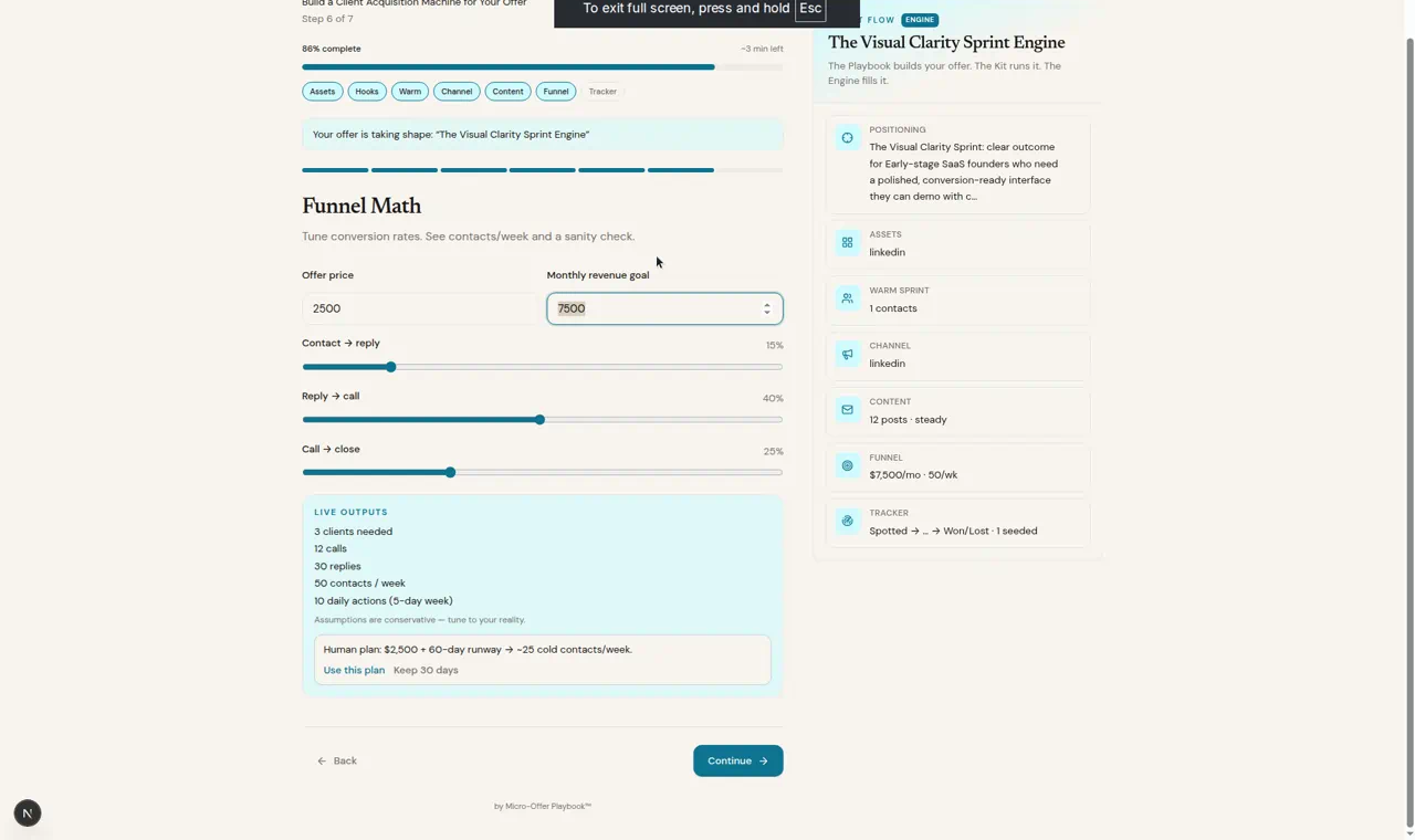 Funnel math for $7,500 monthly goal