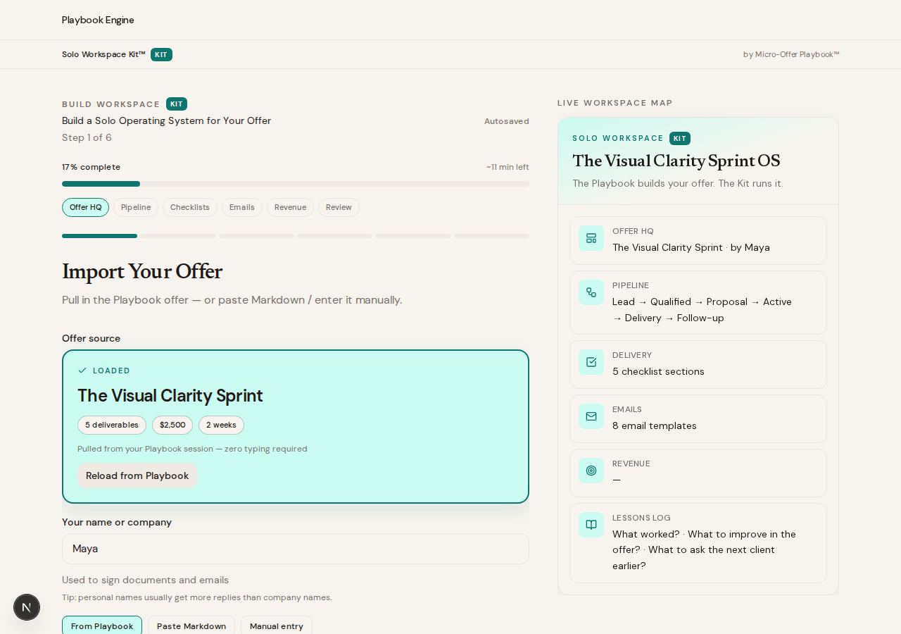 Offer imported into the Workspace with zero retyping