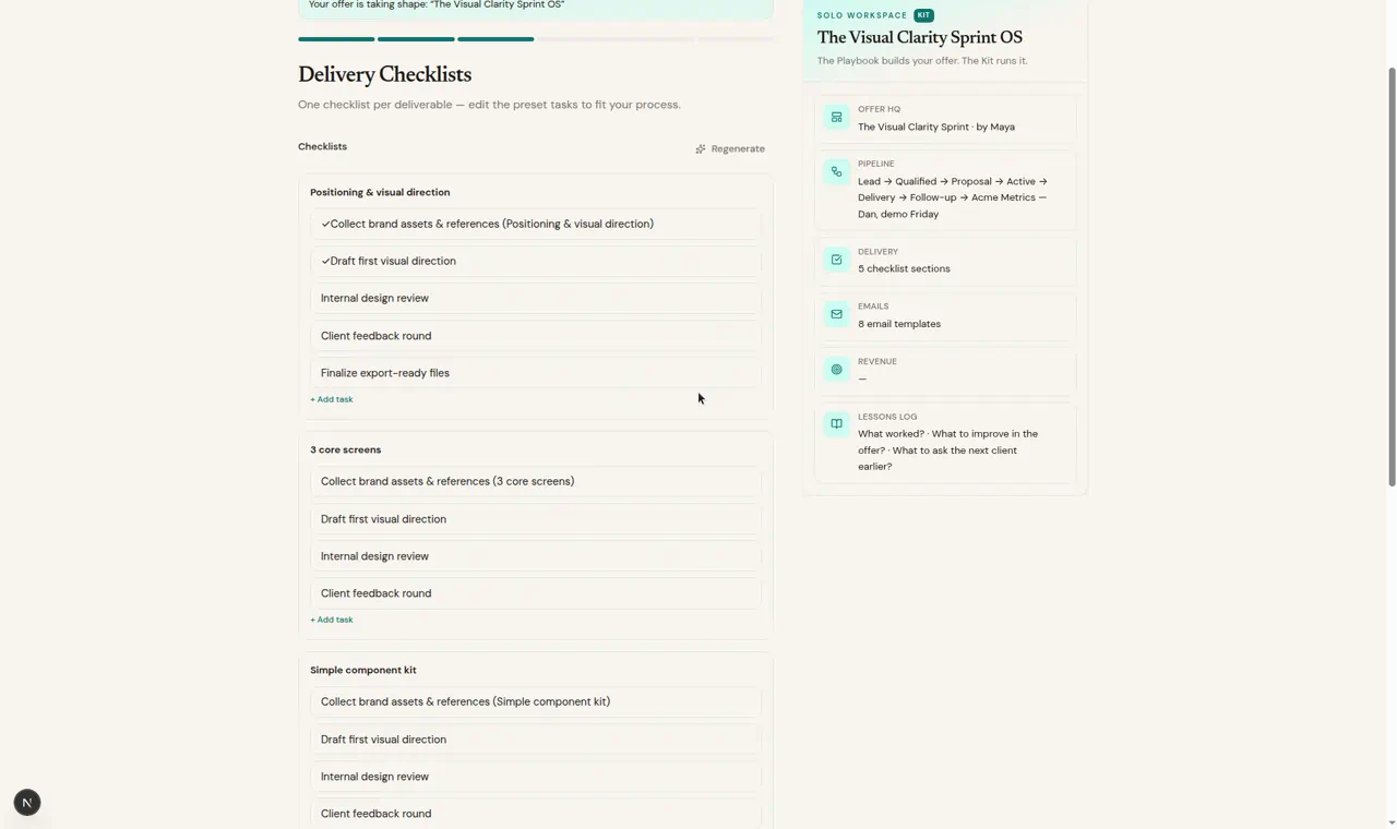 Delivery checklists with tasks ready