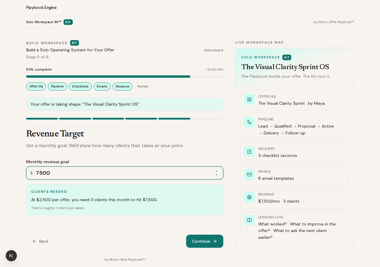 Revenue target board with clients needed
