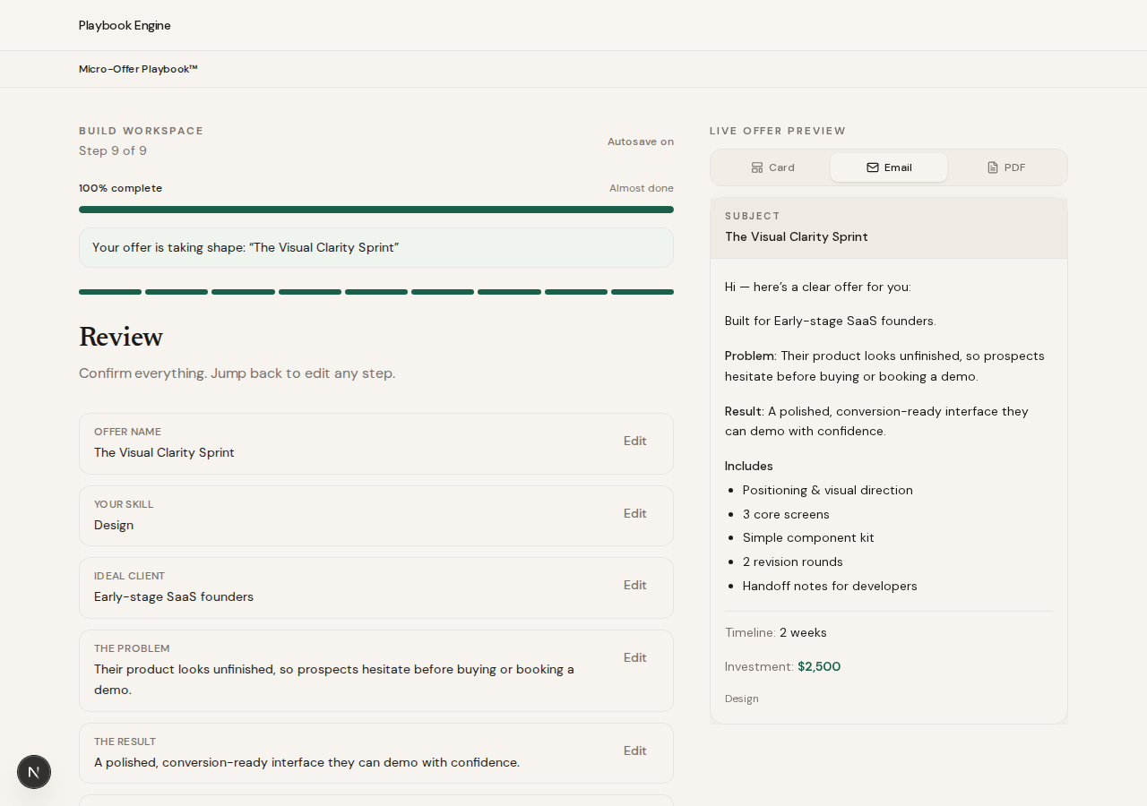 Email view of the finished offer